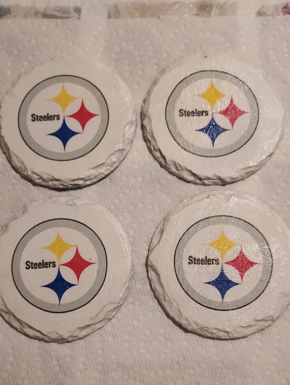 White Slate Coasters - Team Logo Steelers.   Set Of 4